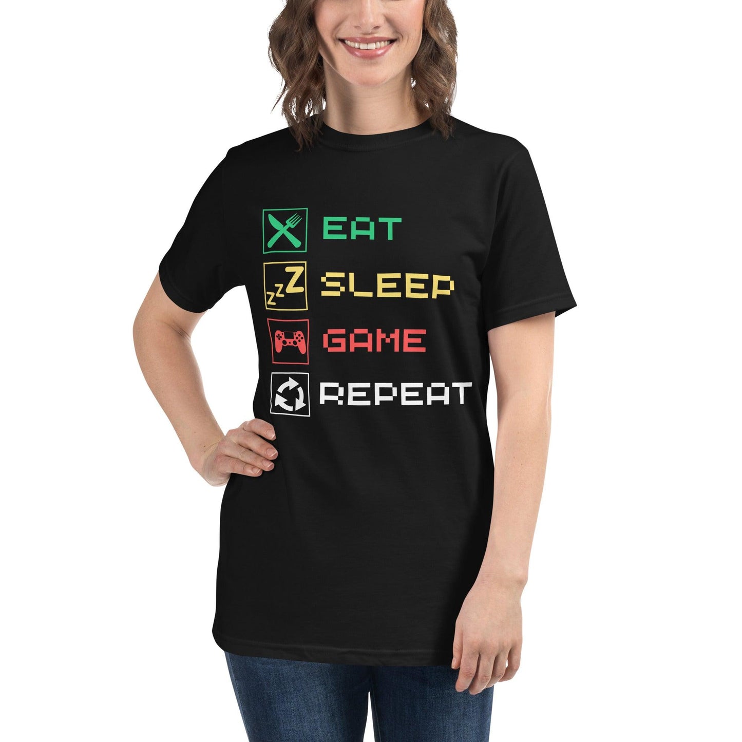 T-shirt Écologique à col rond - Eat Sleep Game Repeat