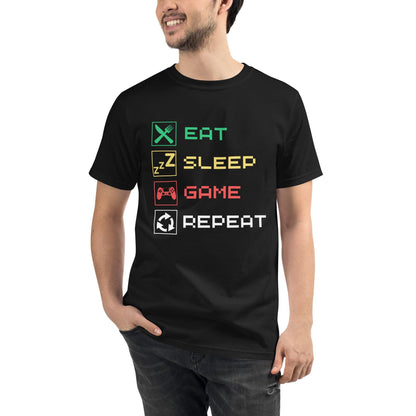 T-shirt Écologique à col rond - Eat Sleep Game Repeat