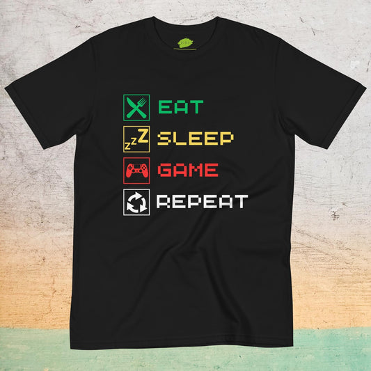 Eco-Friendly Crew Neck T-Shirt - Eat Sleep Game Repeat