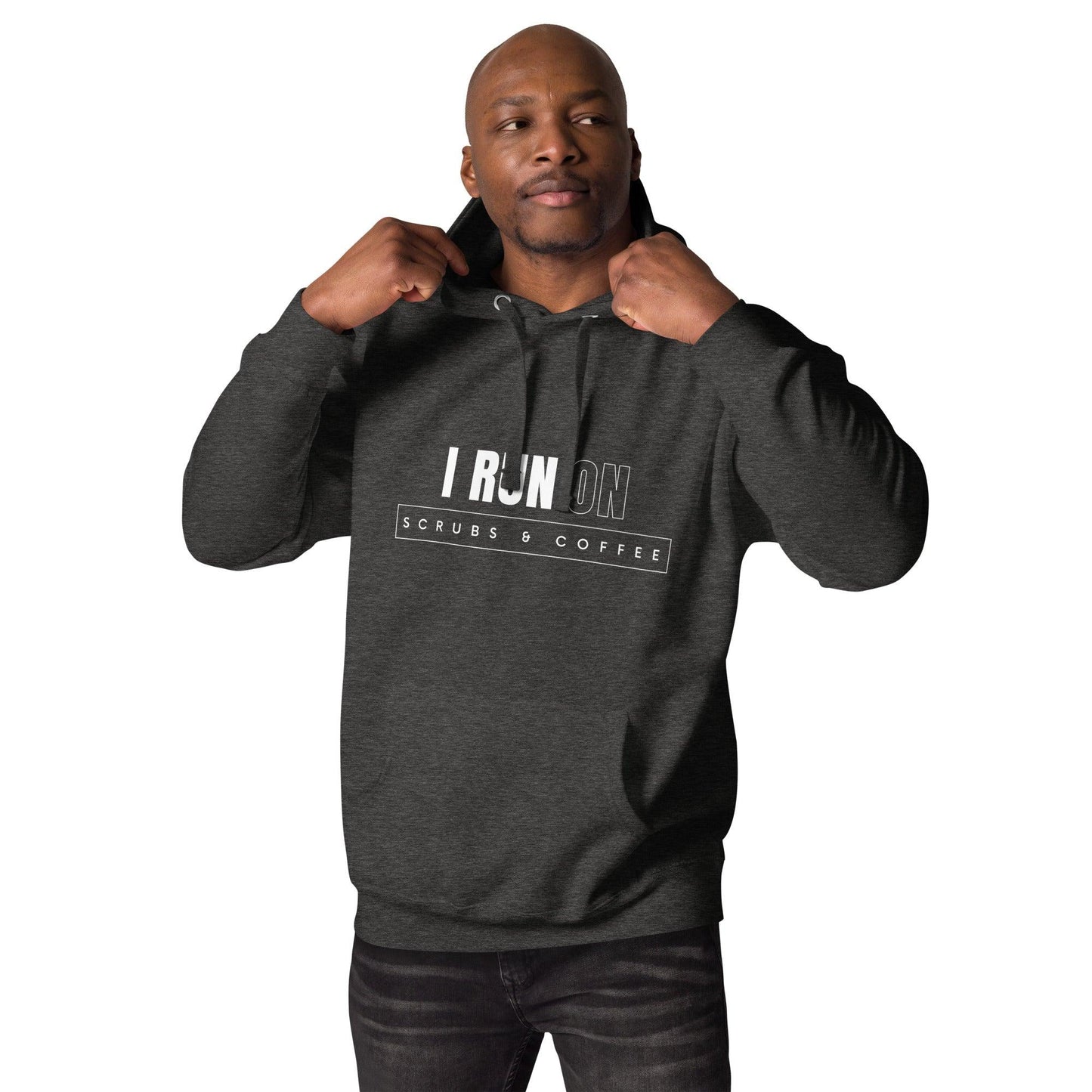 Premium Crew Neck Hoodie - I run on scrubs & coffee