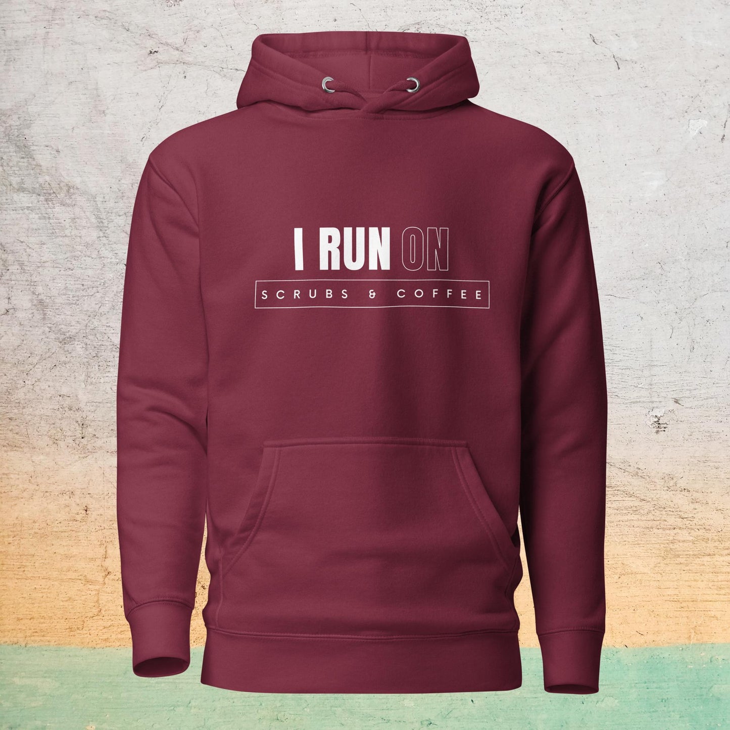 Premium Crew Neck Hoodie - I run on scrubs & coffee