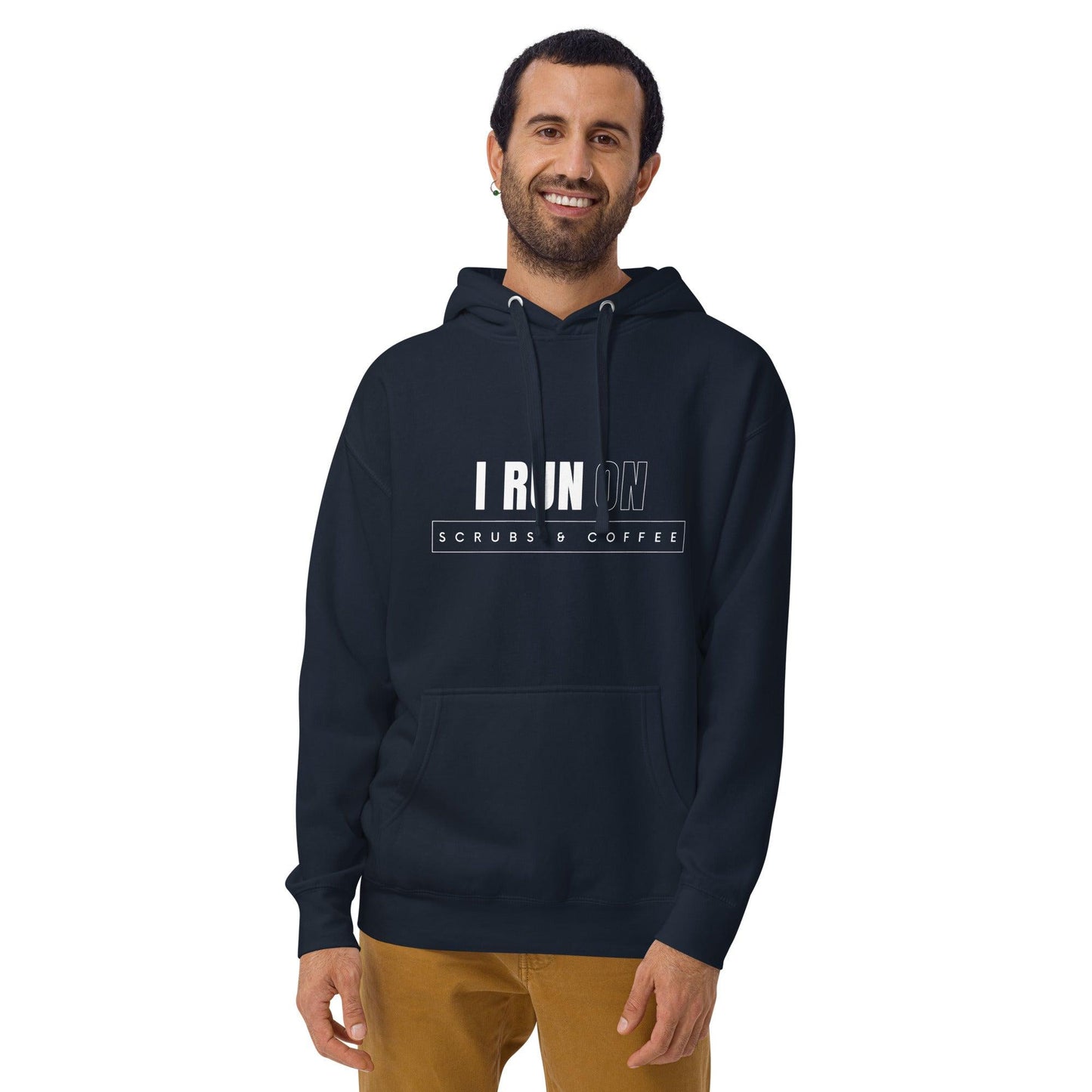 Premium Crew Neck Hoodie - I run on scrubs & coffee